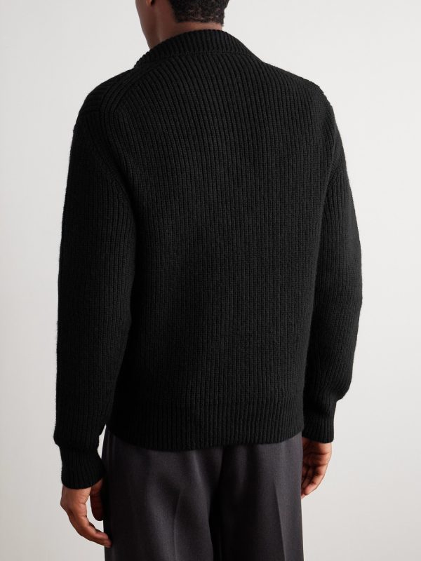 Slim-Fit Ribbed Wool and Mohair-Blend Zip-Up Cardigan - BK Slim-Fit Ribbed Wool and Mohair-Blend Zip-Up Cardigan - BK