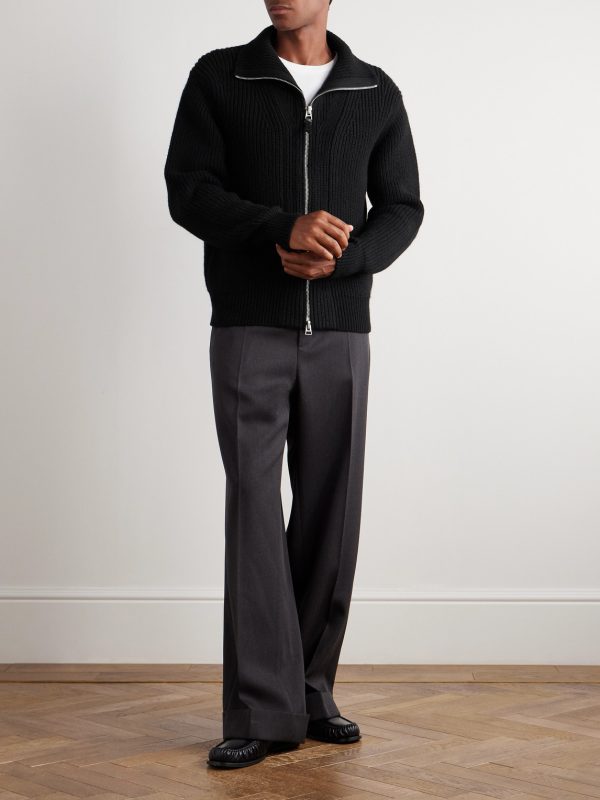 Slim-Fit Ribbed Wool and Mohair-Blend Zip-Up Cardigan - OU Slim-Fit Ribbed Wool and Mohair-Blend Zip-Up Cardigan - OU