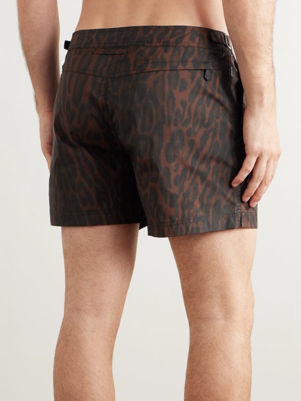 Straight-Leg Mid-Length Ocelot-Print Swim Shorts - BK