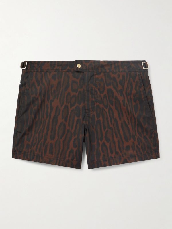 Straight-Leg Mid-Length Ocelot-Print Swim Shorts