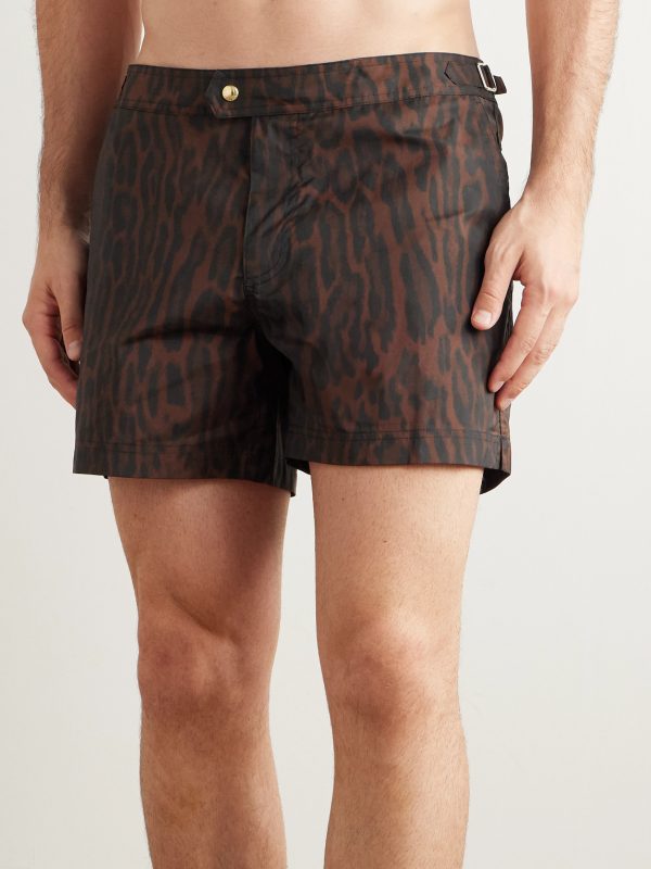 Straight-Leg Mid-Length Ocelot-Print Swim Shorts - OU