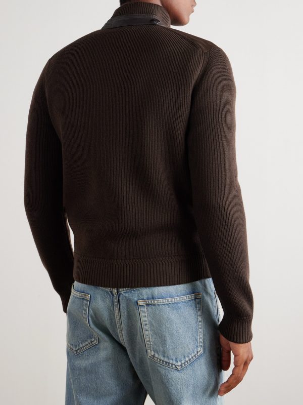 Ribbed Merino Wool and Suede Jacket - BK Ribbed Merino Wool and Suede Jacket - BK