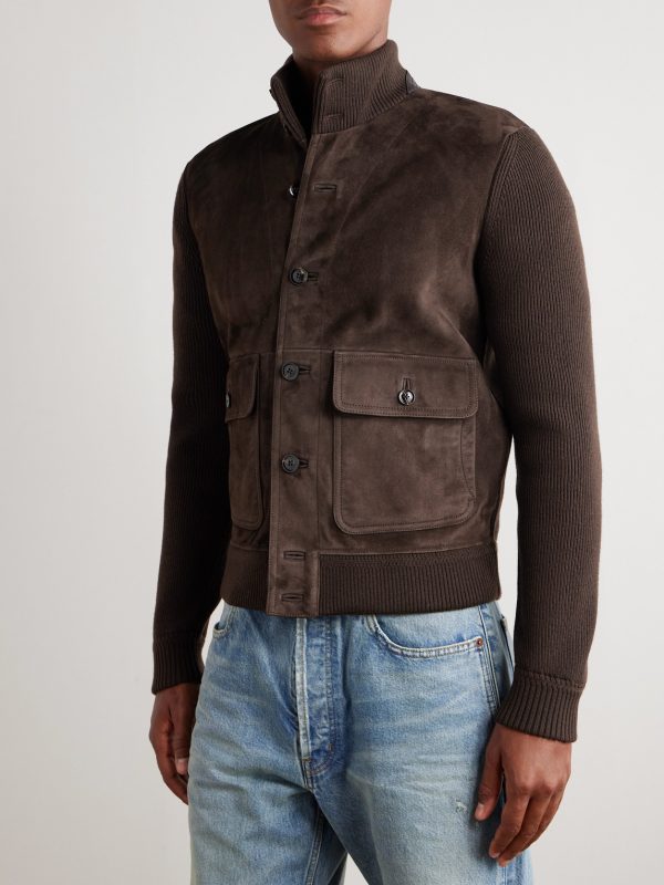 Ribbed Merino Wool and Suede Jacket - FR Ribbed Merino Wool and Suede Jacket - FR