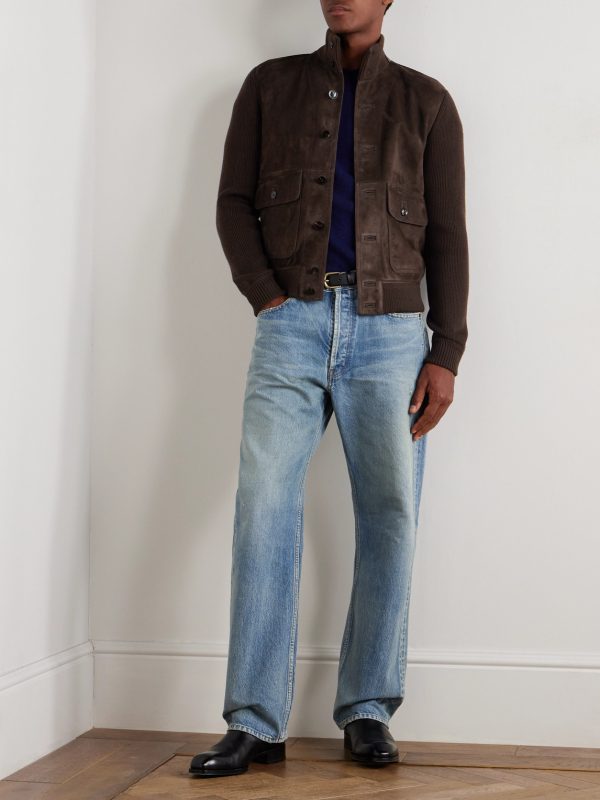 Ribbed Merino Wool and Suede Jacket - OU Ribbed Merino Wool and Suede Jacket - OU