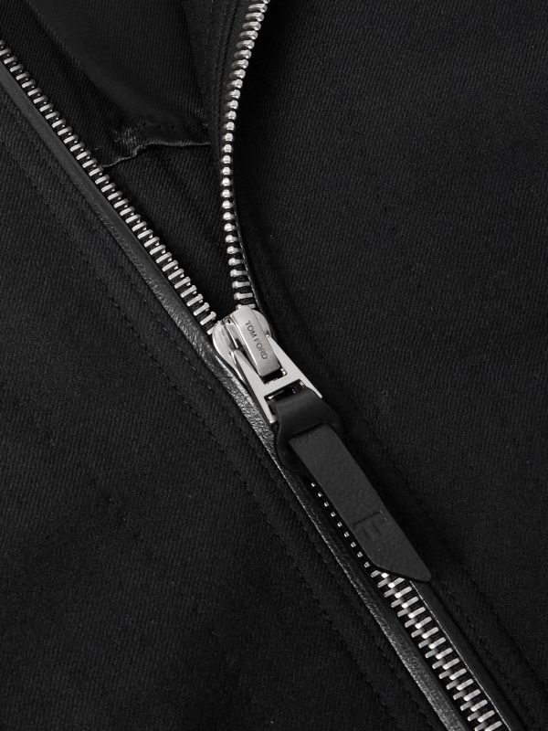 Leather-Trimmed Wool and Silk-Blend Twill Bomber Jacket - CU Leather-Trimmed Wool and Silk-Blend Twill Bomber Jacket - CU