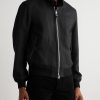 Leather-Trimmed Wool and Silk-Blend Twill Bomber Jacket - FR Leather-Trimmed Wool and Silk-Blend Twill Bomber Jacket - FR