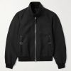 Leather-Trimmed Wool and Silk-Blend Twill Bomber Jacket Leather-Trimmed Wool and Silk-Blend Twill Bomber Jacket