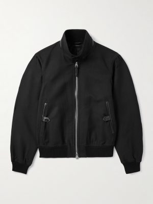 Leather-Trimmed Wool and Silk-Blend Twill Bomber Jacket Leather-Trimmed Wool and Silk-Blend Twill Bomber Jacket