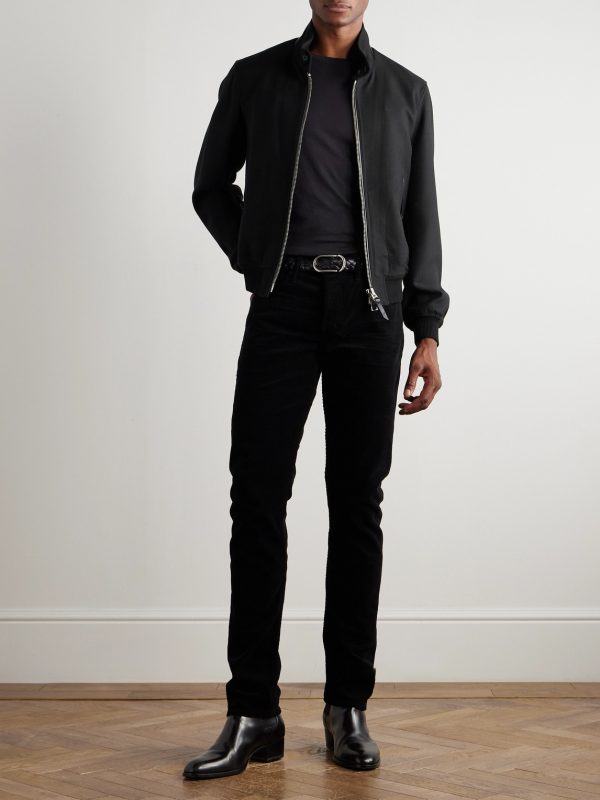 Leather-Trimmed Wool and Silk-Blend Twill Bomber Jacket - OU Leather-Trimmed Wool and Silk-Blend Twill Bomber Jacket - OU