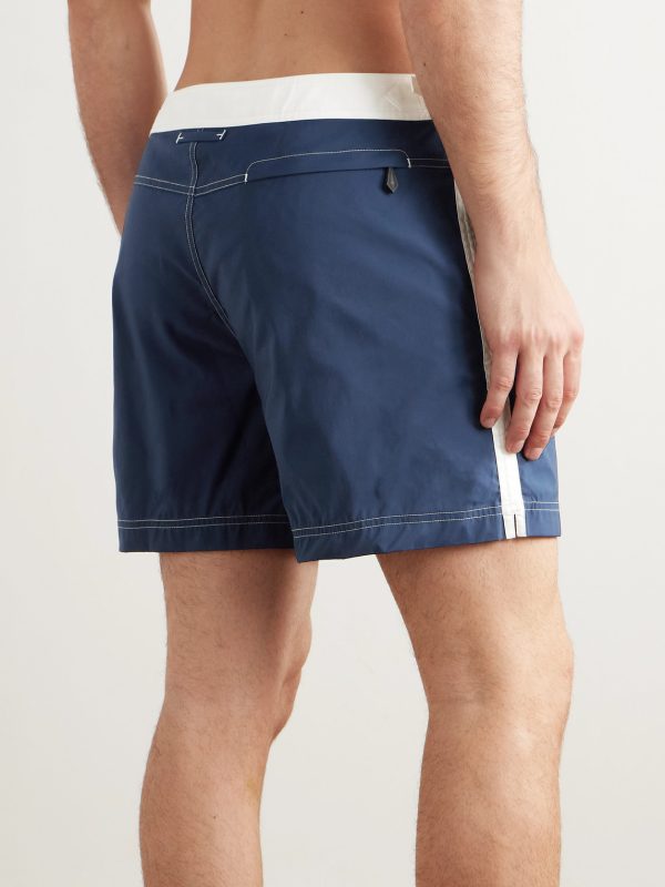 Straight-Leg Mid-Length Striped Swim Shorts - BK