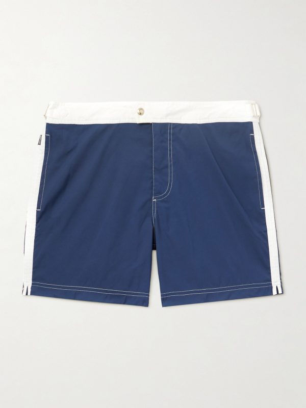 Straight-Leg Mid-Length Striped Swim Shorts