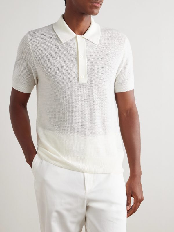 Slim-Fit Waffle-Knit Wool Polo Shirt - FR Slim-Fit Waffle-Knit Wool Polo Shirt - FR