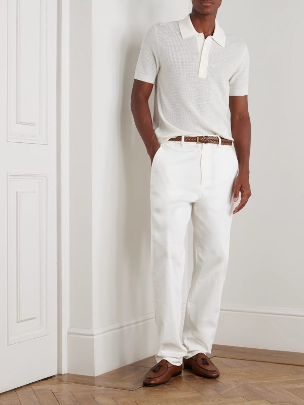 Slim-Fit Waffle-Knit Wool Polo Shirt - OU Slim-Fit Waffle-Knit Wool Polo Shirt - OU