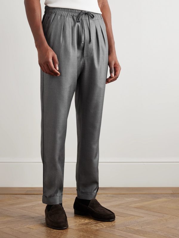 Straight-Leg Silk-Twill Drawstring Trousers - FR Straight-Leg Silk-Twill Drawstring Trousers - FR
