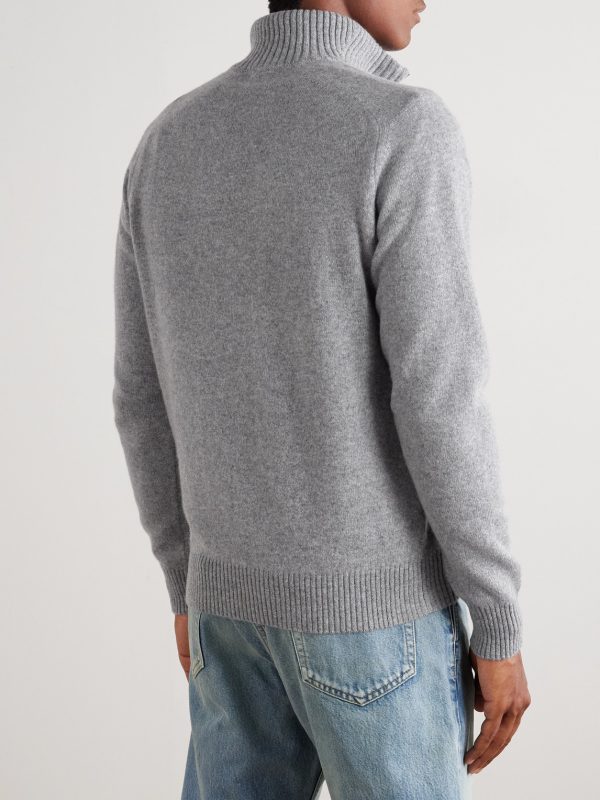 Leather-Trimmed Wool and Cashmere-Blend Half-Zip Rollneck Sweater - BK Leather-Trimmed Wool and Cashmere-Blend Half-Zip Rollneck Sweater - BK