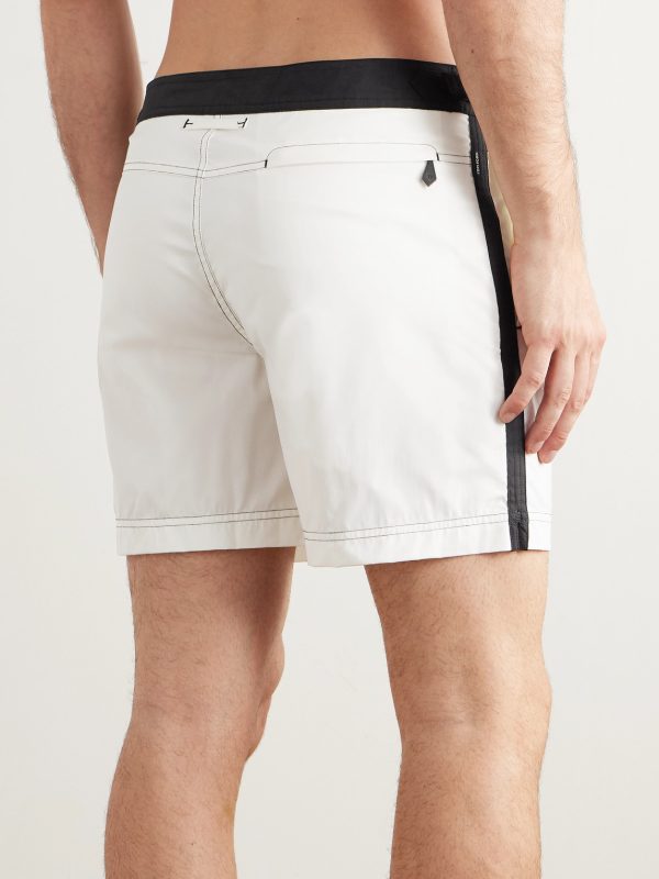 Straight-Leg Mid-Length Striped Swim Shorts - BK Straight-Leg Mid-Length Striped Swim Shorts - BK