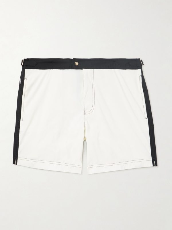 Straight-Leg Mid-Length Striped Swim Shorts Straight-Leg Mid-Length Striped Swim Shorts
