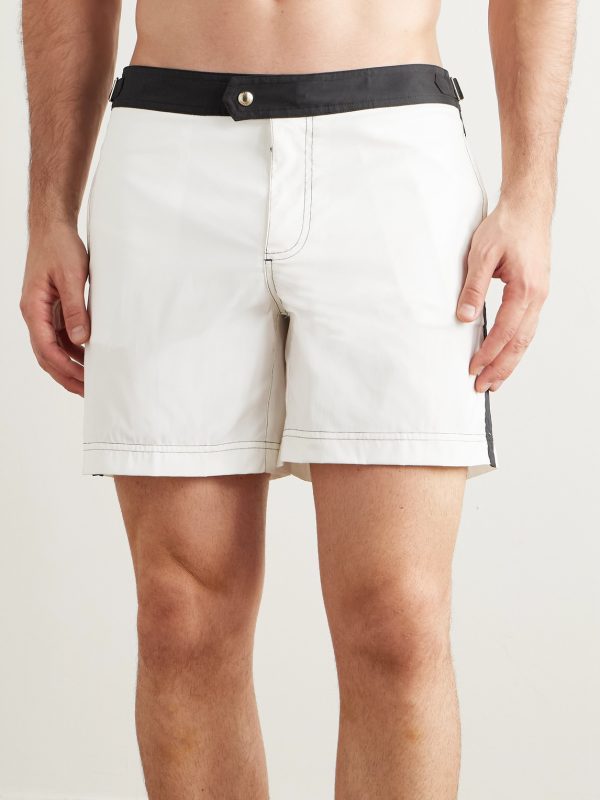 Straight-Leg Mid-Length Striped Swim Shorts - OU Straight-Leg Mid-Length Striped Swim Shorts - OU