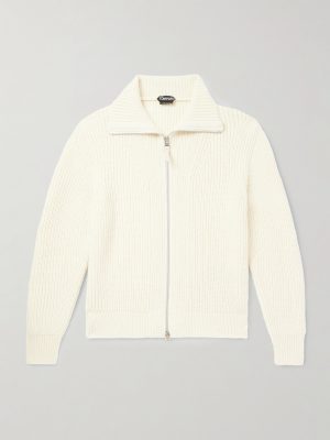 Slim-Fit Ribbed Wool and Mohair-Blend Zip-Up Cardigan Slim-Fit Ribbed Wool and Mohair-Blend Zip-Up Cardigan