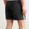 Straight-Leg Mid-Length Striped Swim Shorts - BK Straight-Leg Mid-Length Striped Swim Shorts - BK
