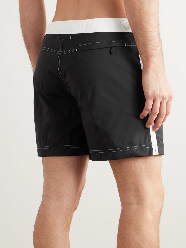 Straight-Leg Mid-Length Striped Swim Shorts - BK Straight-Leg Mid-Length Striped Swim Shorts - BK