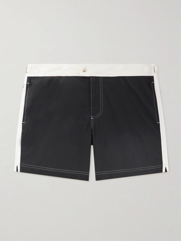 Straight-Leg Mid-Length Striped Swim Shorts Straight-Leg Mid-Length Striped Swim Shorts