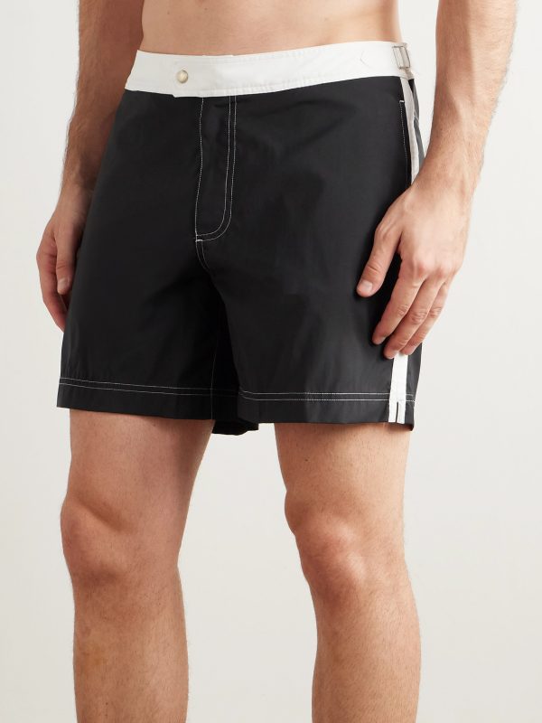 Straight-Leg Mid-Length Striped Swim Shorts - OU Straight-Leg Mid-Length Striped Swim Shorts - OU
