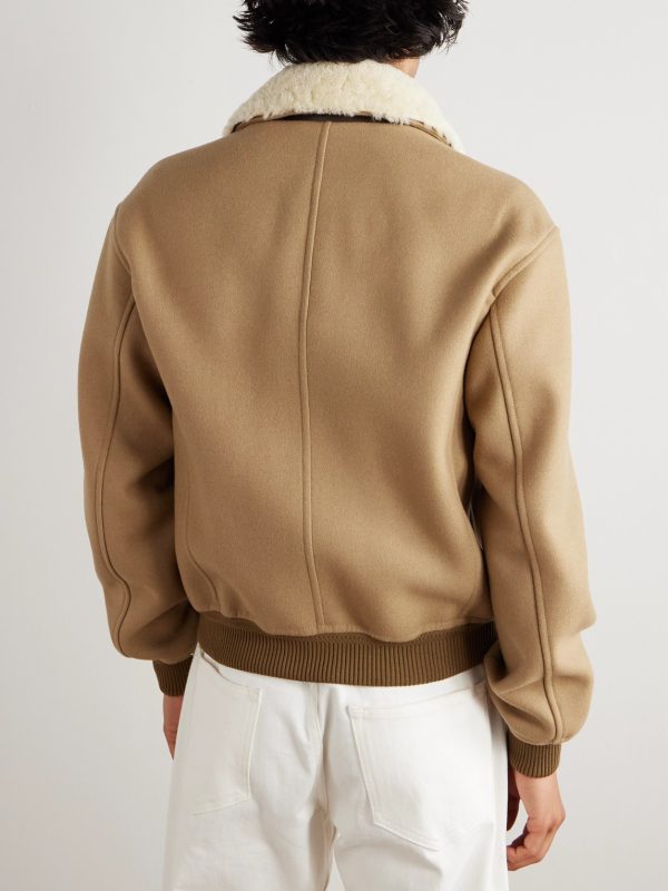 Shearling and Leather-Trimmed Virgin Wool Aviator Jacket - BK Shearling and Leather-Trimmed Virgin Wool Aviator Jacket - BK