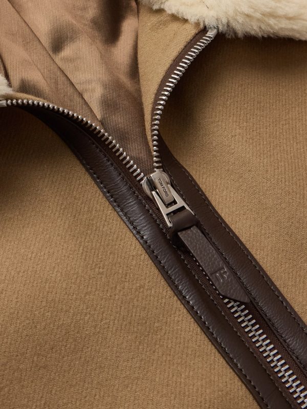 Shearling and Leather-Trimmed Virgin Wool Aviator Jacket - CU Shearling and Leather-Trimmed Virgin Wool Aviator Jacket - CU