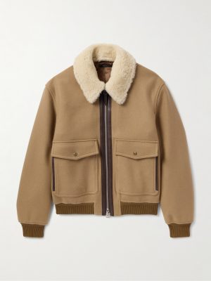 Shearling and Leather-Trimmed Virgin Wool Aviator Jacket Shearling and Leather-Trimmed Virgin Wool Aviator Jacket