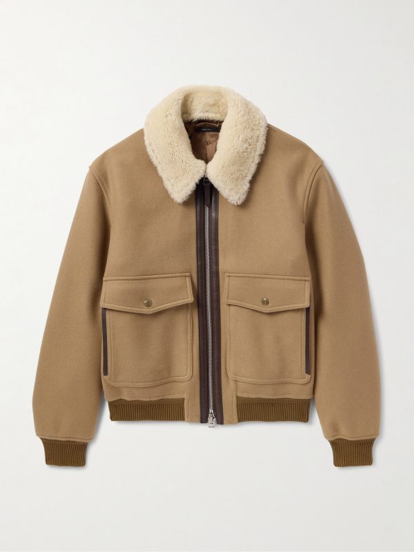 Shearling and Leather-Trimmed Virgin Wool Aviator Jacket Shearling and Leather-Trimmed Virgin Wool Aviator Jacket
