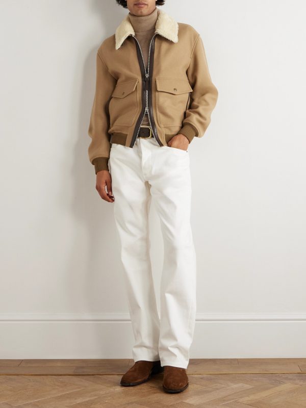 Shearling and Leather-Trimmed Virgin Wool Aviator Jacket - OU Shearling and Leather-Trimmed Virgin Wool Aviator Jacket - OU