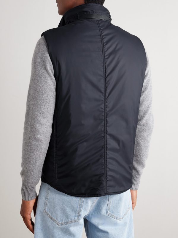Padded Leather-Trimmed Shell Gilet - BK Padded Leather-Trimmed Shell Gilet - BK