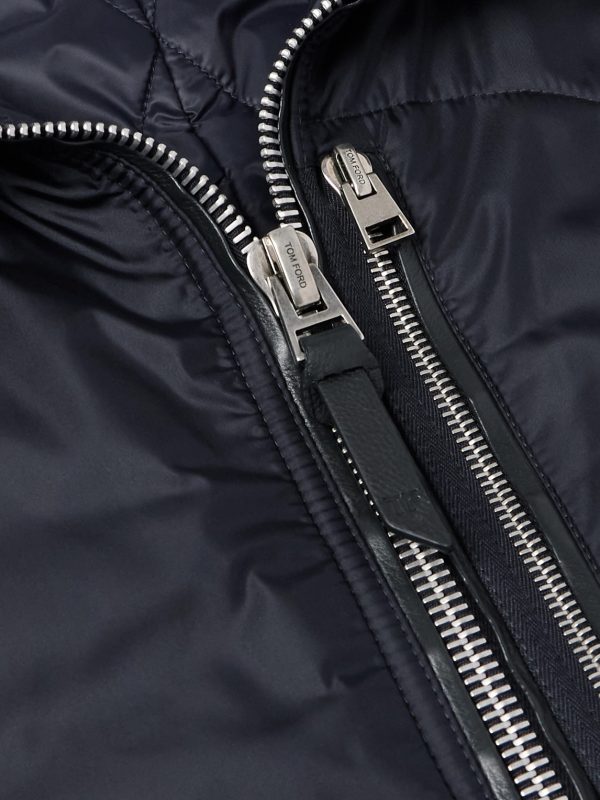 Padded Leather-Trimmed Shell Gilet - CU Padded Leather-Trimmed Shell Gilet - CU