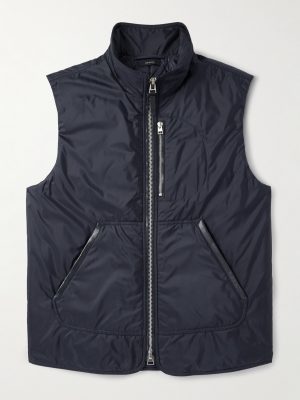 Padded Leather-Trimmed Shell Gilet