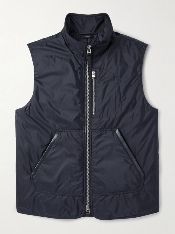 Padded Leather-Trimmed Shell Gilet Padded Leather-Trimmed Shell Gilet