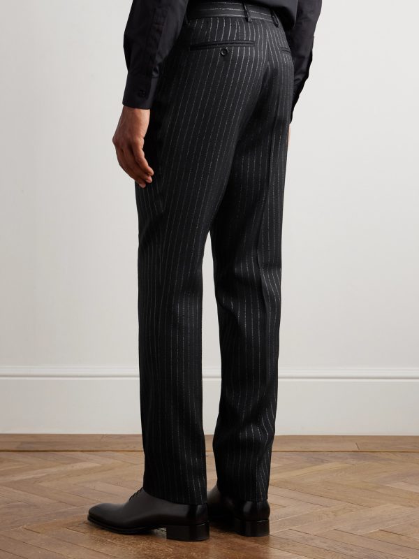 Dyylan Straight-Leg Striped Metallic Wool and Silk-Blend Suit Trousers - BK Dyylan Straight-Leg Striped Metallic Wool and Silk-Blend Suit Trousers - BK