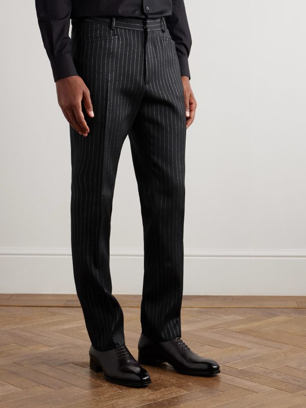 Dyylan Straight-Leg Striped Metallic Wool and Silk-Blend Suit Trousers - FR Dyylan Straight-Leg Striped Metallic Wool and Silk-Blend Suit Trousers - FR