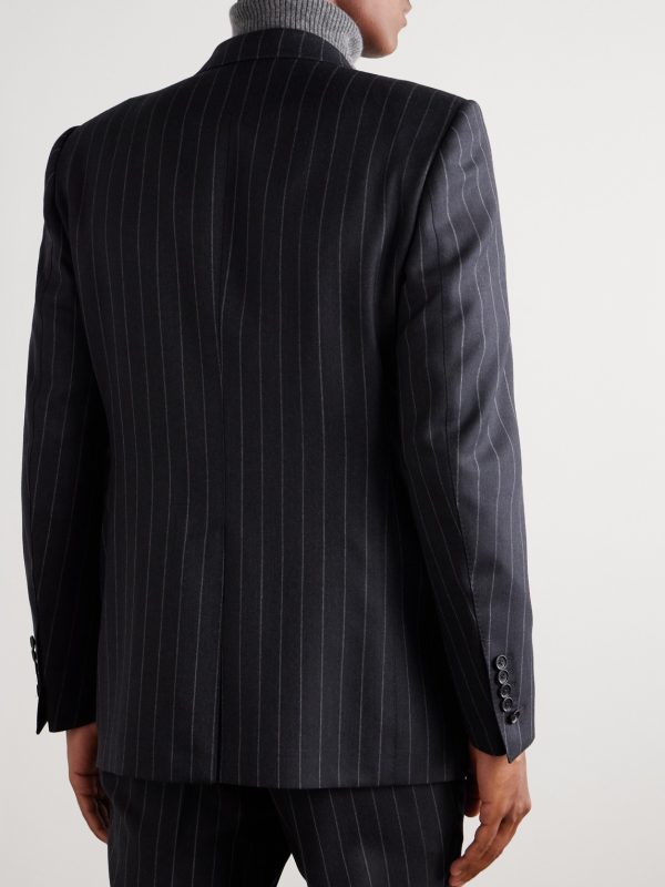Dyllan Double-Breasted Striped Wool-Twill Suit Jacket - BK Dyllan Double-Breasted Striped Wool-Twill Suit Jacket - BK
