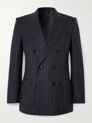Dyllan Double-Breasted Striped Wool-Twill Suit Jacket Dyllan Double-Breasted Striped Wool-Twill Suit Jacket