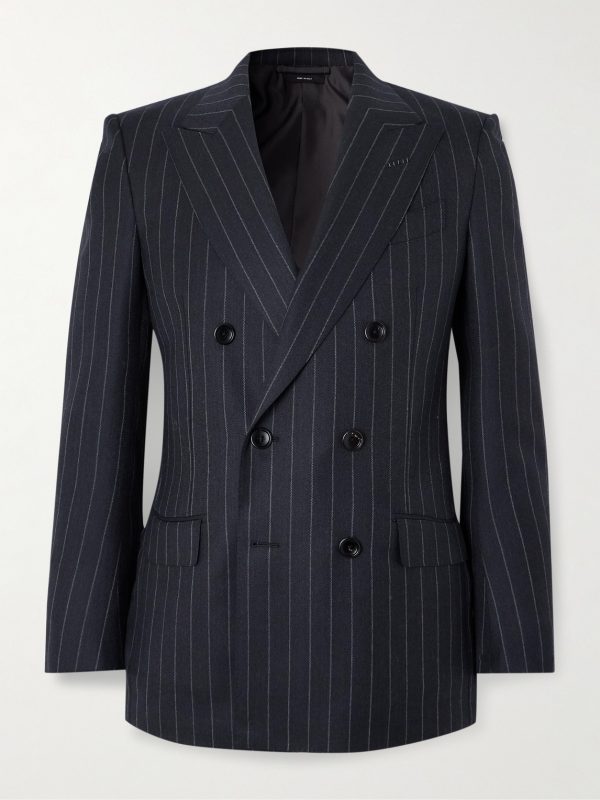 Dyllan Double-Breasted Striped Wool-Twill Suit Jacket Dyllan Double-Breasted Striped Wool-Twill Suit Jacket