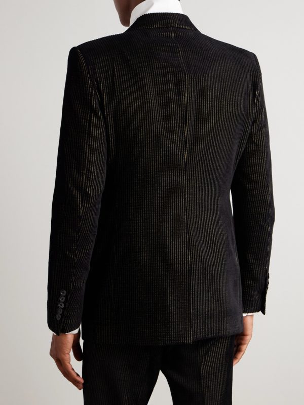 Dyllan Metallic Striped Cotton-Blend Velvet Tuxedo Jacket - BK
