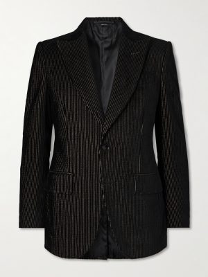 Dyllan Metallic Striped Cotton-Blend Velvet Tuxedo Jacket