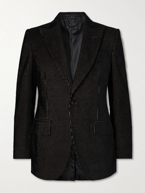 Dyllan Metallic Striped Cotton-Blend Velvet Tuxedo Jacket