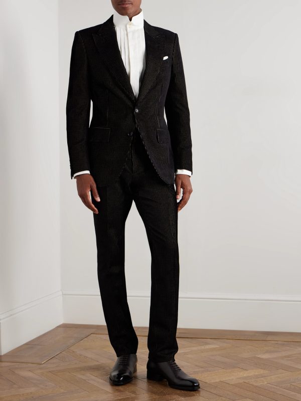 Dyllan Metallic Striped Cotton-Blend Velvet Tuxedo Jacket - OU