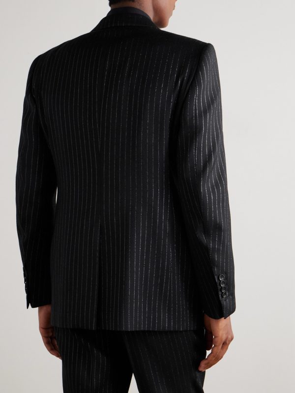 Dyllan Double-Breasted Striped Metallic Wool and Silk-Blend Suit Jacket - BK