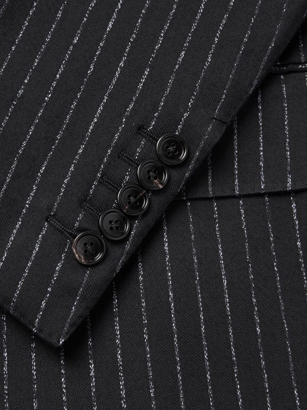 Dyllan Double-Breasted Striped Metallic Wool and Silk-Blend Suit Jacket - CU