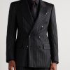 Dyllan Double-Breasted Striped Metallic Wool and Silk-Blend Suit Jacket - FR