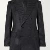 Dyllan Double-Breasted Striped Metallic Wool and Silk-Blend Suit Jacket