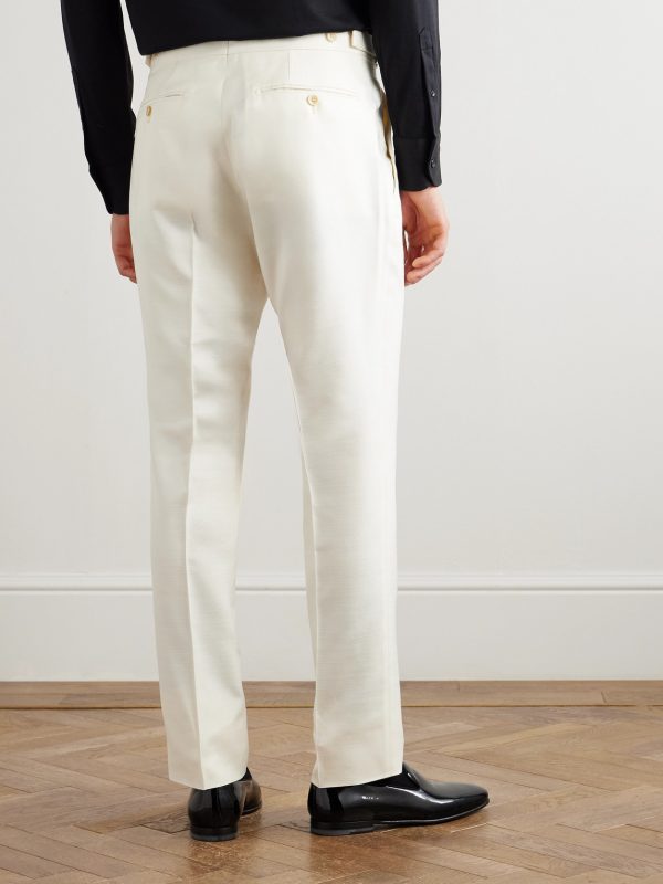 Slim-Fit Tapered Silk-Canvas Tuxedo Trousers - BK Slim-Fit Tapered Silk-Canvas Tuxedo Trousers - BK